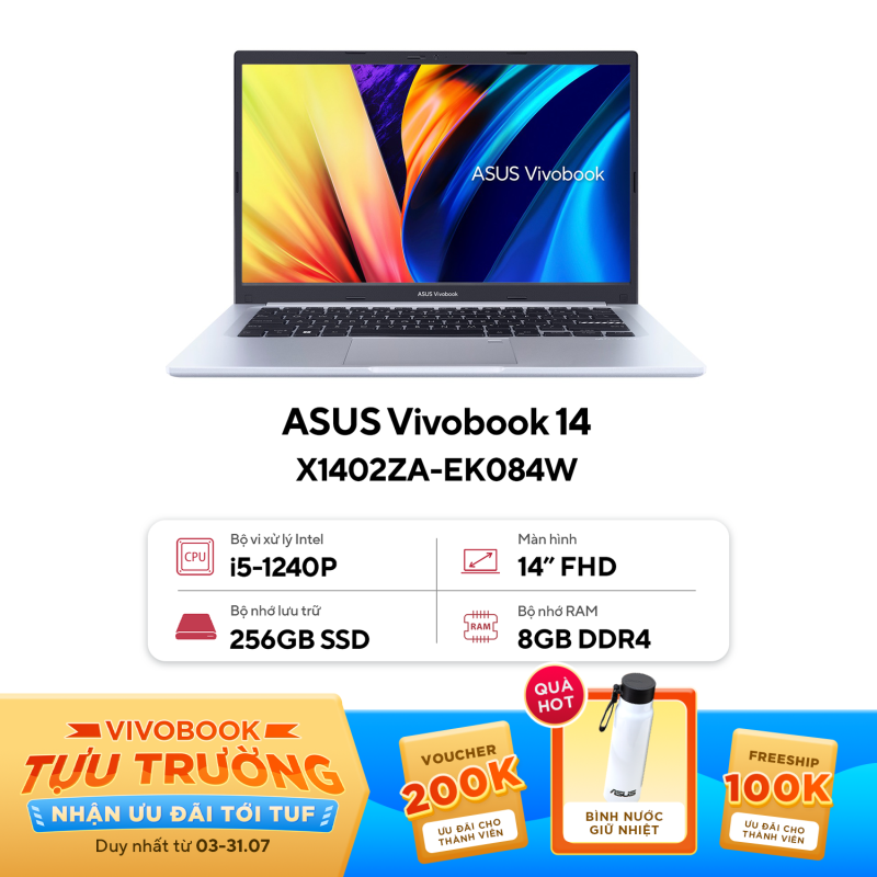Máy tính xách tay Asus VivoBook 14 X1402ZA-EK084W (Core i5-1240P | 8GB | 256GB | Intel Iris Xe | 14.0 inch FHD | Win 11 | Bạc)