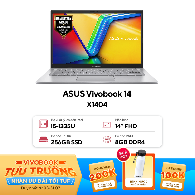 Máy tính xách tay Asus Vivobook 14 X1404VA-NK125W (Intel Core i5-1335U | 8GB | 256GB | Intel Iris Xe | 14 inch FHD | Win 11 | Bạc)