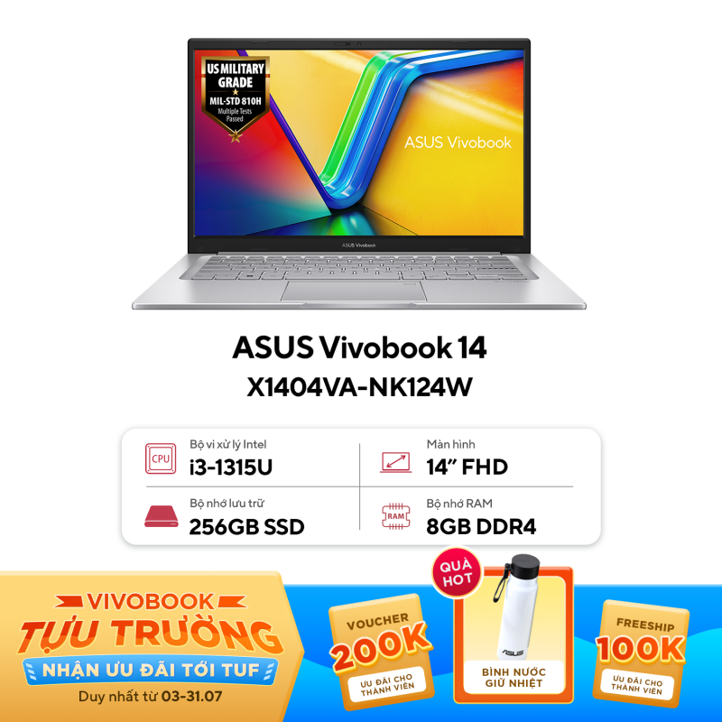 Máy tính xách tay Asus Vivobook 14 X1404VA-NK124W (Intel Core i3-1315U | 8GB | 256GB | Intel UHD | 14 inch FHD | Win 11 | Bạc)