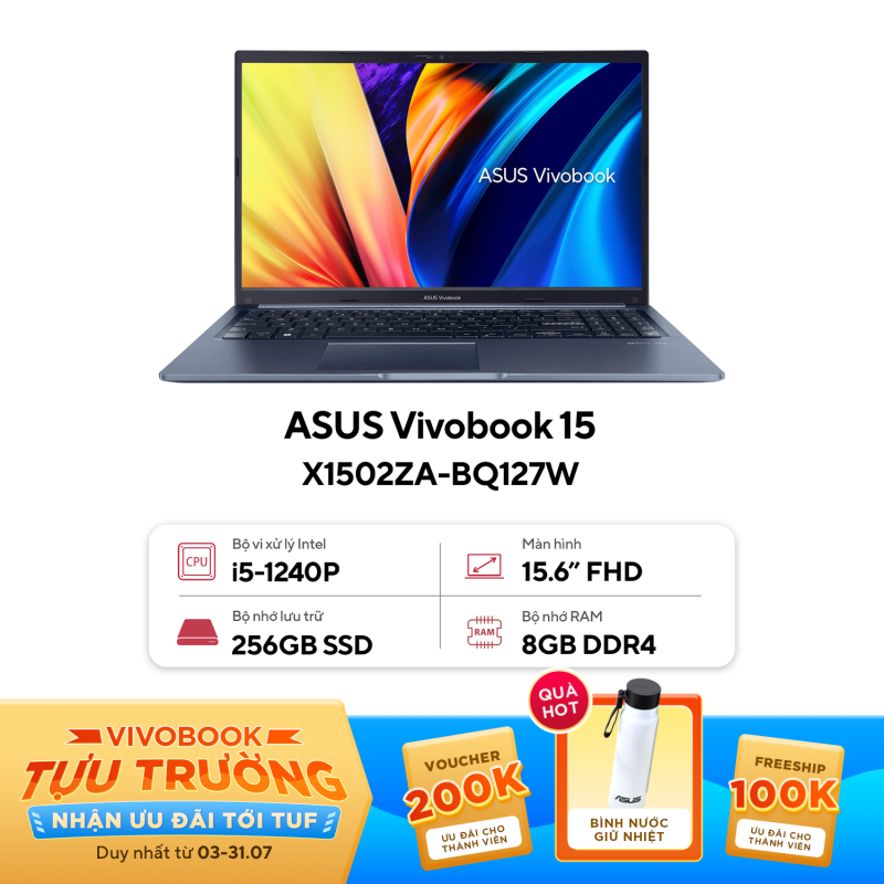 Máy tính xách tay Asus VivoBook 15 X1502ZA-BQ127W (Core™ i5-1240P | 8GB | 512GB | Iris Xᵉ Graphics | 15.6-inch FHD | Windows 11 Home | Xanh )